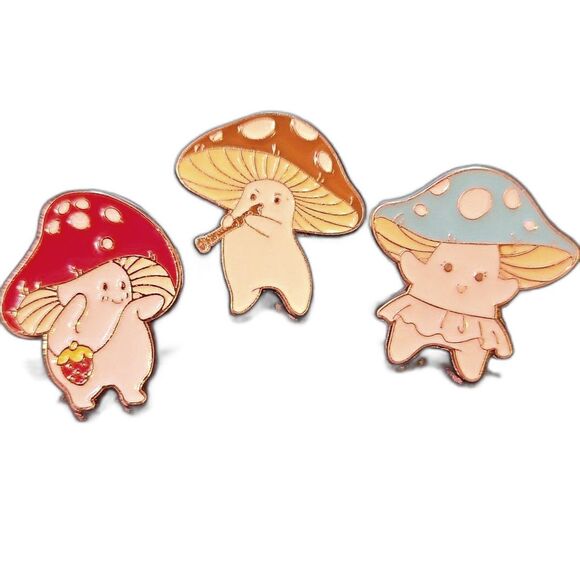 Cute mushroom Cats Musical enamel pin set - Picture 1 of 2